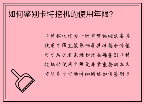 如何鉴别卡特挖机的使用年限？